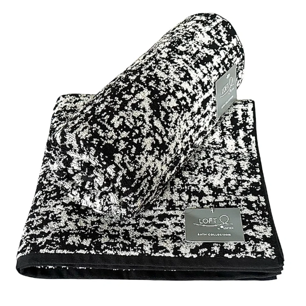 Loft by Loftex 2 Pc Bath Towels Set Black & Light Gray Modern Print SUSTAINABLE